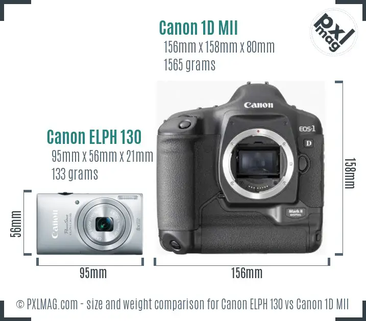 Canon ELPH 130 vs Canon 1D MII size comparison Canon ELPH 130 vs Canon 1D MII size comparison