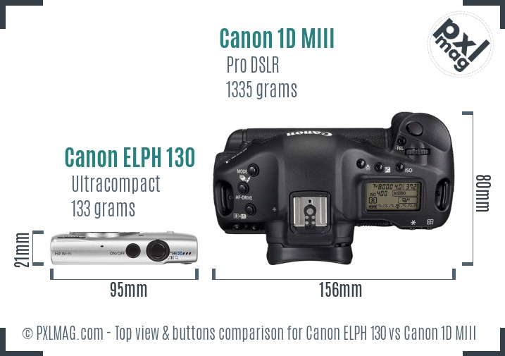 Canon ELPH 130 vs Canon 1D MIII top view buttons comparison