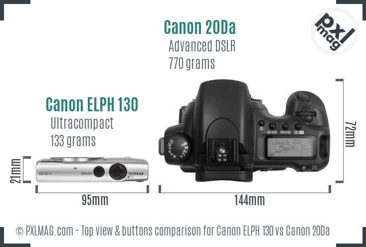Canon ELPH 130 vs Canon 20Da top view buttons comparison
