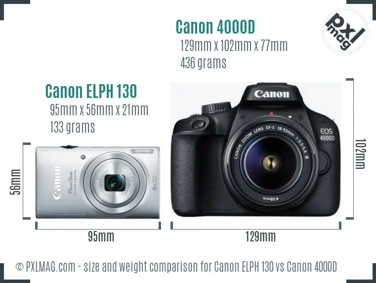Canon ELPH 130 vs Canon 4000D size comparison