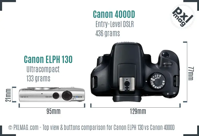 Canon ELPH 130 vs Canon 4000D top view buttons comparison