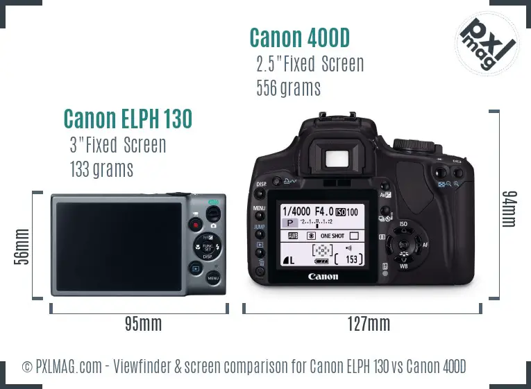 Canon ELPH 130 vs Canon 400D Screen and Viewfinder comparison Canon ELPH 130 vs Canon 400D Screen and Viewfinder comparison