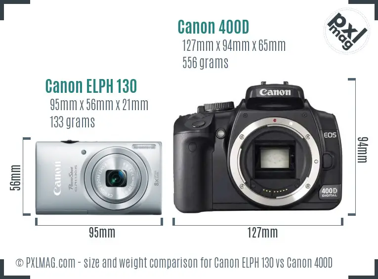 Canon ELPH 130 vs Canon 400D size comparison Canon ELPH 130 vs Canon 400D size comparison