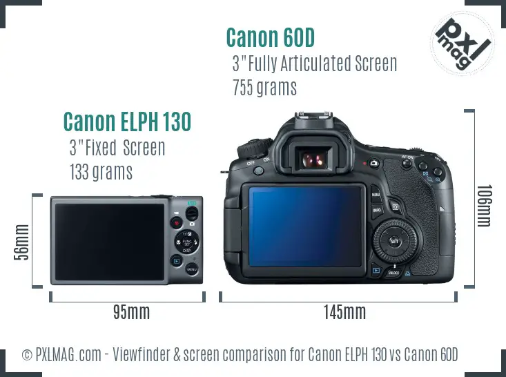 Canon ELPH 130 vs Canon 60D Screen and Viewfinder comparison