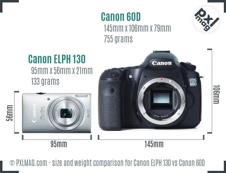 Canon ELPH 130 vs Canon 60D size comparison