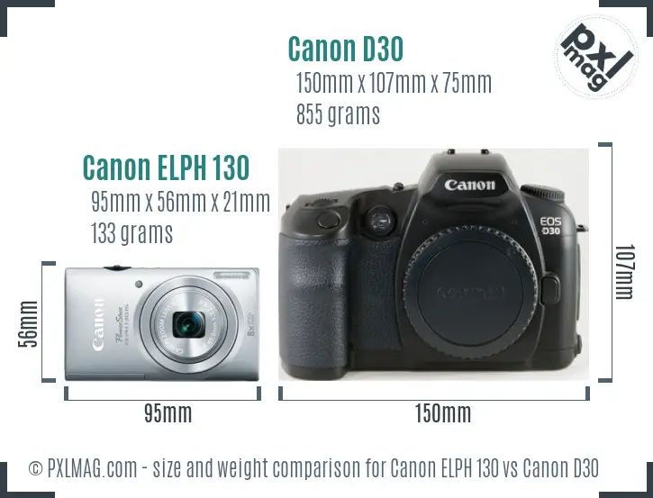 Canon ELPH 130 vs Canon D30 size comparison Canon ELPH 130 vs Canon D30 size comparison