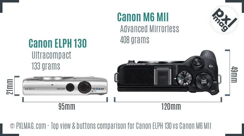 Canon ELPH 130 vs Canon M6 MII top view buttons comparison