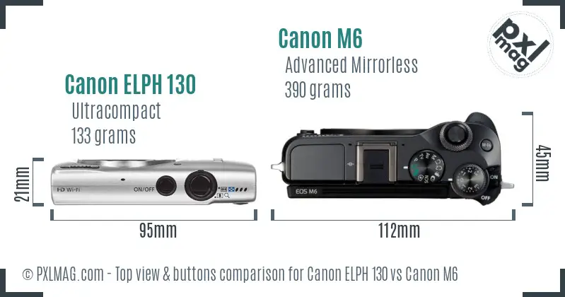Canon ELPH 130 vs Canon M6 top view buttons comparison