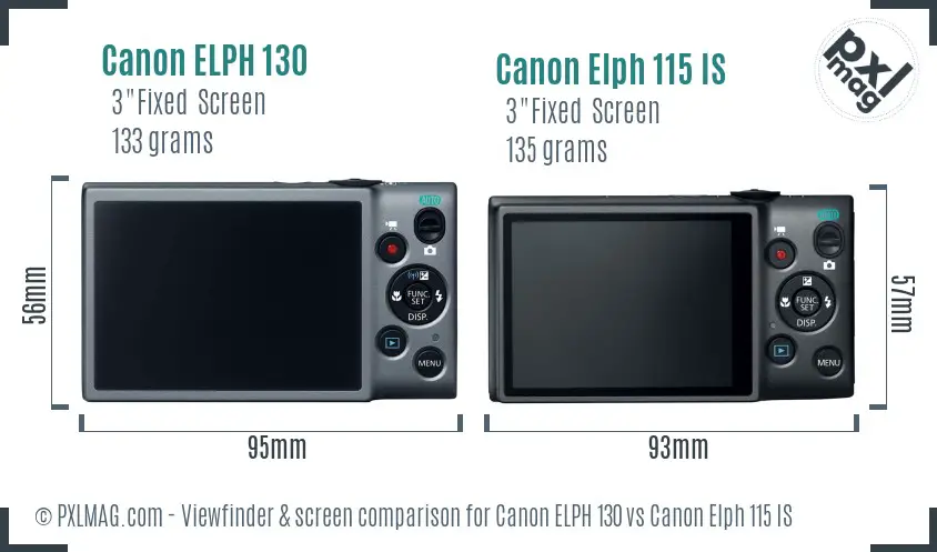 Canon ELPH 130 vs Canon Elph 115 IS Screen and Viewfinder comparison