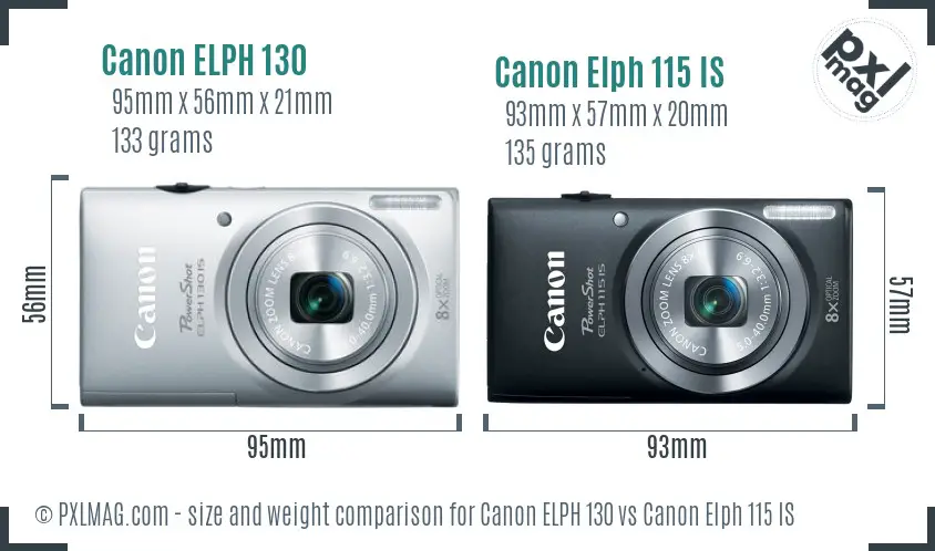 Canon ELPH 130 vs Canon Elph 115 IS size comparison