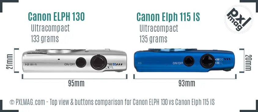 Canon ELPH 130 vs Canon Elph 115 IS top view buttons comparison
