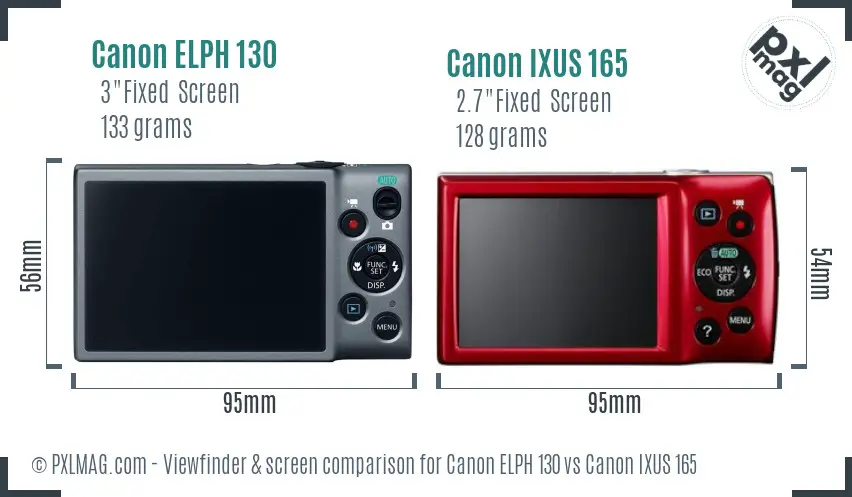 Canon ELPH 130 vs Canon IXUS 165 Screen and Viewfinder comparison
