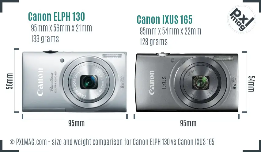 Canon ELPH 130 vs Canon IXUS 165 size comparison