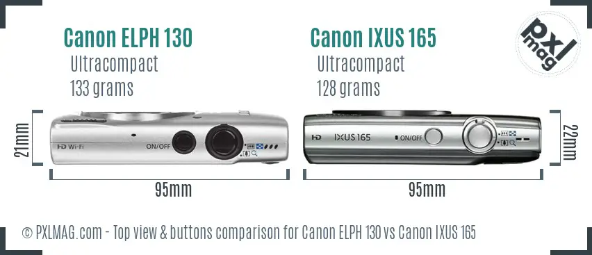 Canon ELPH 130 vs Canon IXUS 165 top view buttons comparison