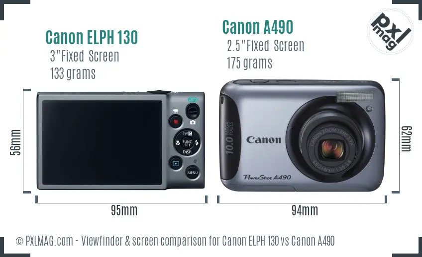 Canon ELPH 130 vs Canon A490 Screen and Viewfinder comparison