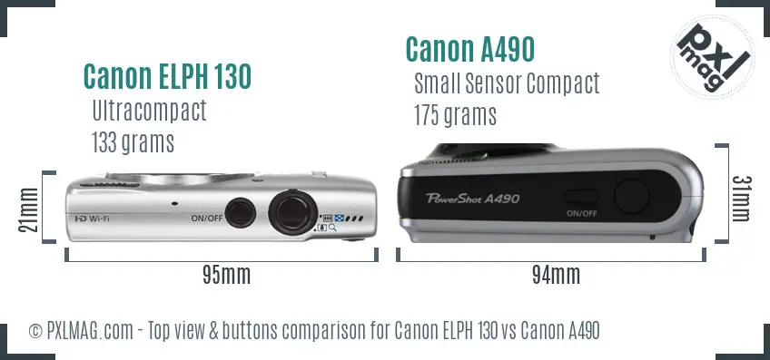 Canon ELPH 130 vs Canon A490 top view buttons comparison