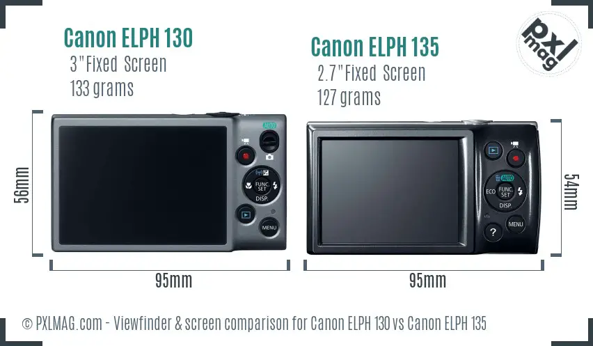 Canon ELPH 130 vs Canon ELPH 135 Screen and Viewfinder comparison