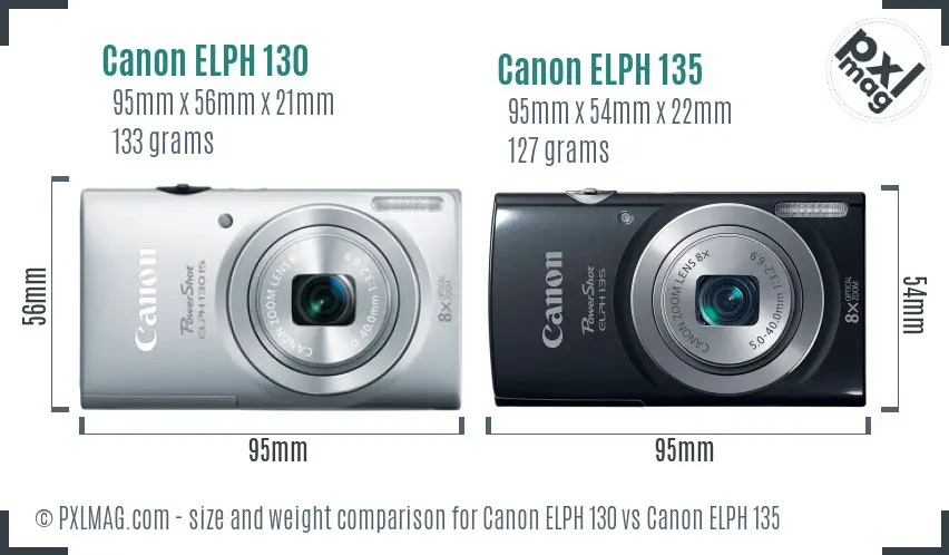Canon ELPH 130 vs Canon ELPH 135 size comparison