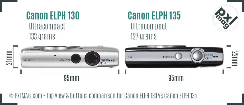 Canon ELPH 130 vs Canon ELPH 135 top view buttons comparison