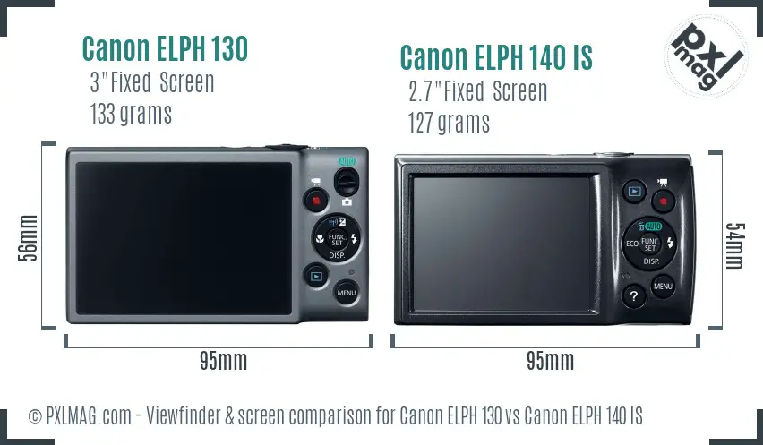 Canon ELPH 130 vs Canon ELPH 140 IS Screen and Viewfinder comparison