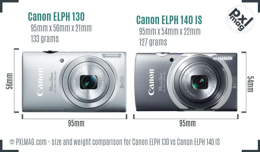 Canon ELPH 130 vs Canon ELPH 140 IS size comparison