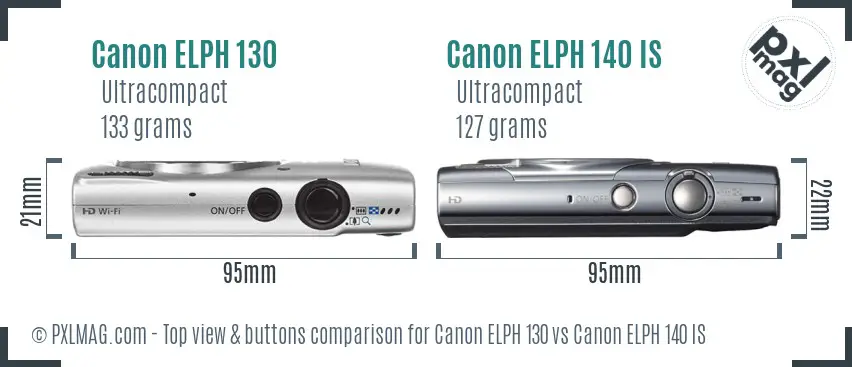 Canon ELPH 130 vs Canon ELPH 140 IS top view buttons comparison