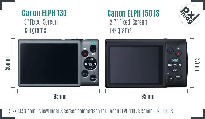 Canon ELPH 130 vs Canon ELPH 150 IS Screen and Viewfinder comparison
