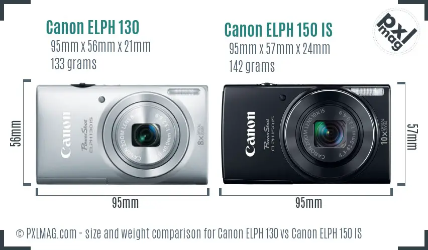 Canon ELPH 130 vs Canon ELPH 150 IS size comparison