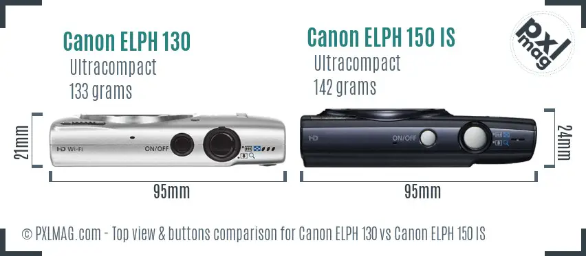 Canon ELPH 130 vs Canon ELPH 150 IS top view buttons comparison