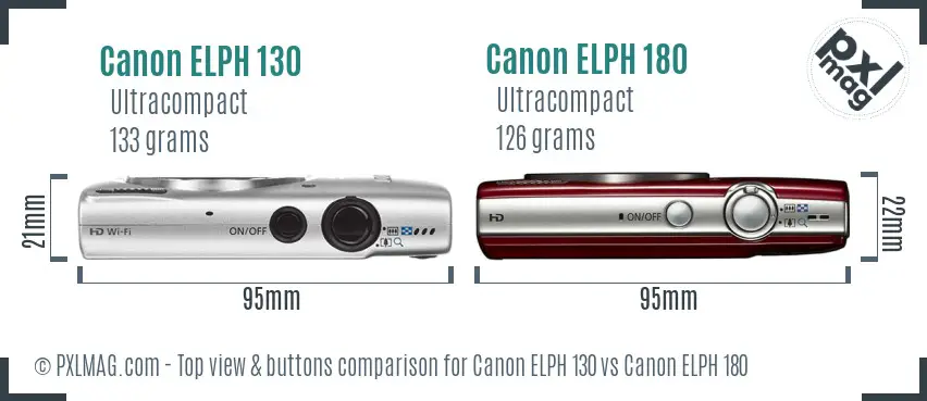 Canon ELPH 130 vs Canon ELPH 180 top view buttons comparison