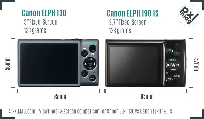 Canon ELPH 130 vs Canon ELPH 190 IS Screen and Viewfinder comparison