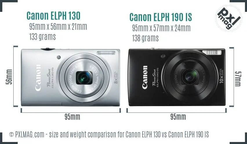 Canon ELPH 130 vs Canon ELPH 190 IS size comparison