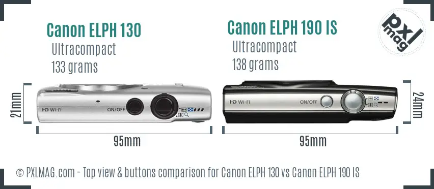 Canon ELPH 130 vs Canon ELPH 190 IS top view buttons comparison