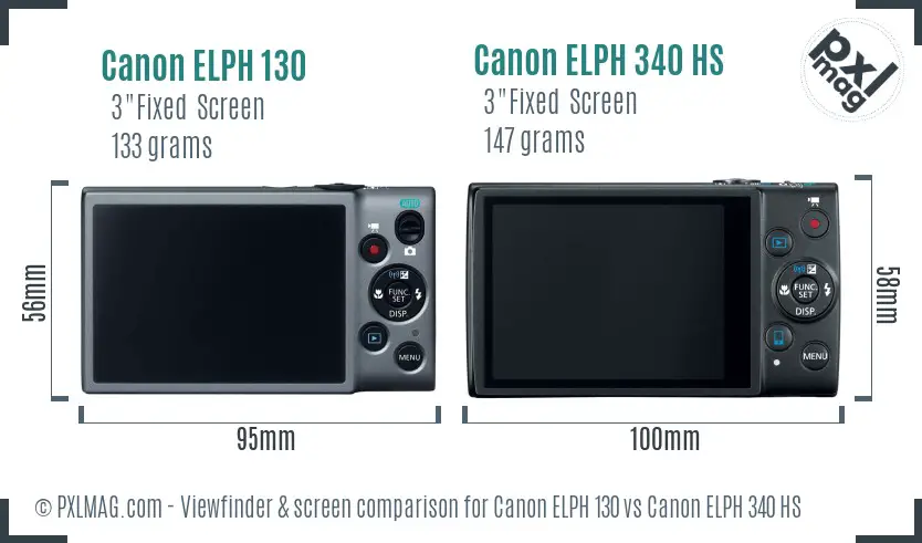 Canon ELPH 130 vs Canon ELPH 340 HS Screen and Viewfinder comparison
