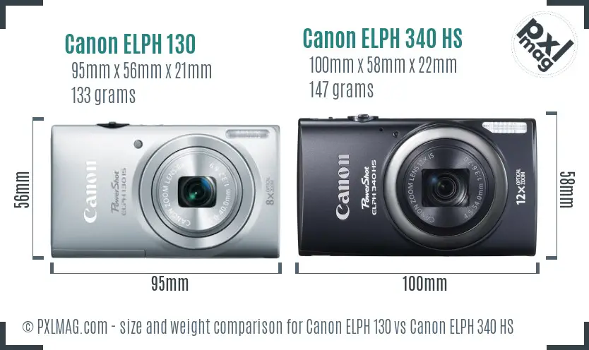 Canon ELPH 130 vs Canon ELPH 340 HS size comparison