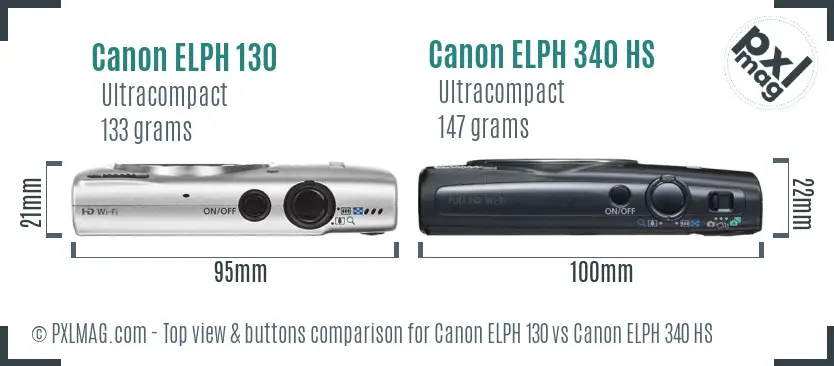 Canon ELPH 130 vs Canon ELPH 340 HS top view buttons comparison