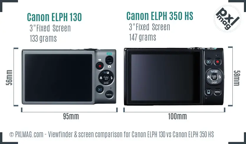 Canon ELPH 130 vs Canon ELPH 350 HS Screen and Viewfinder comparison