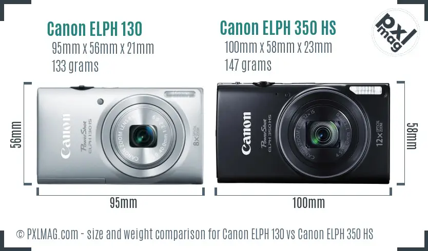 Canon ELPH 130 vs Canon ELPH 350 HS size comparison
