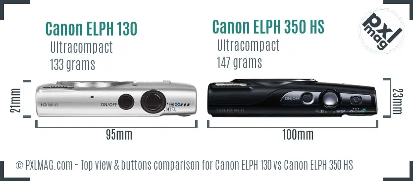 Canon ELPH 130 vs Canon ELPH 350 HS top view buttons comparison