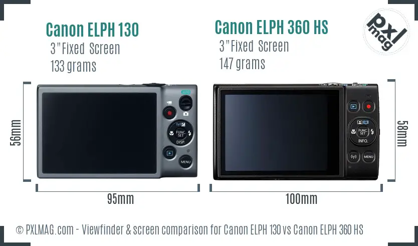 Canon ELPH 130 vs Canon ELPH 360 HS Screen and Viewfinder comparison