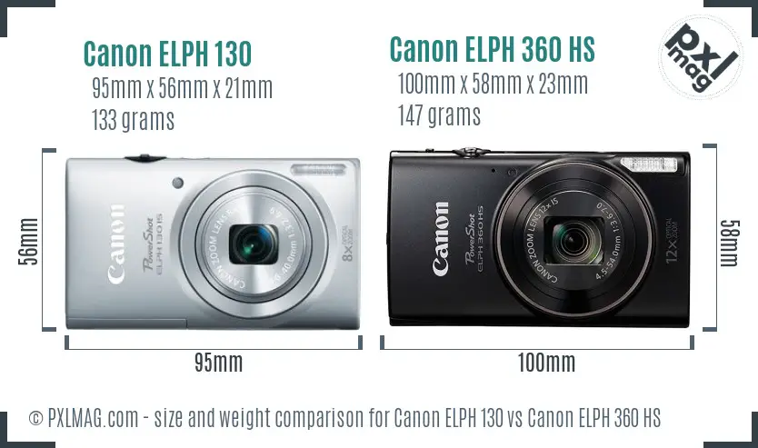 Canon ELPH 130 vs Canon ELPH 360 HS size comparison