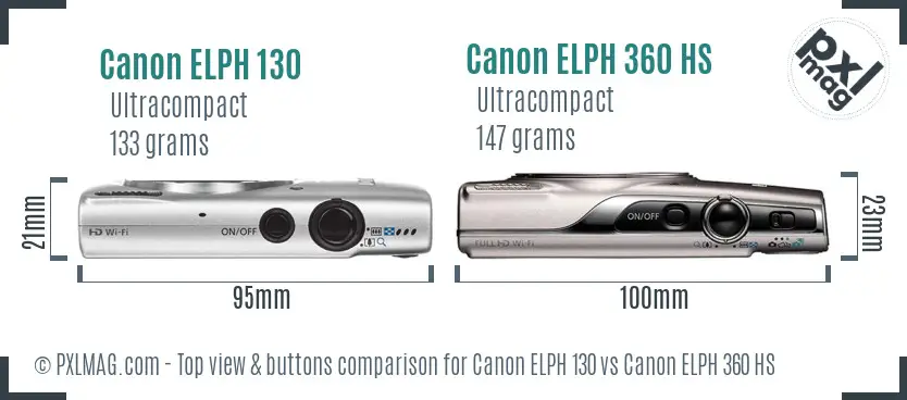 Canon ELPH 130 vs Canon ELPH 360 HS top view buttons comparison