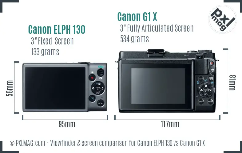Canon ELPH 130 vs Canon G1 X Screen and Viewfinder comparison Canon ELPH 130 vs Canon G1 X Screen and Viewfinder comparison