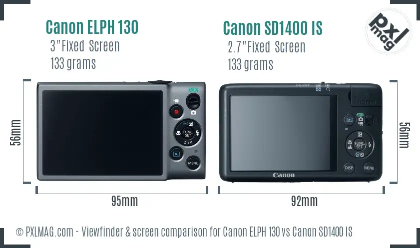 Canon ELPH 130 vs Canon SD1400 IS Screen and Viewfinder comparison
