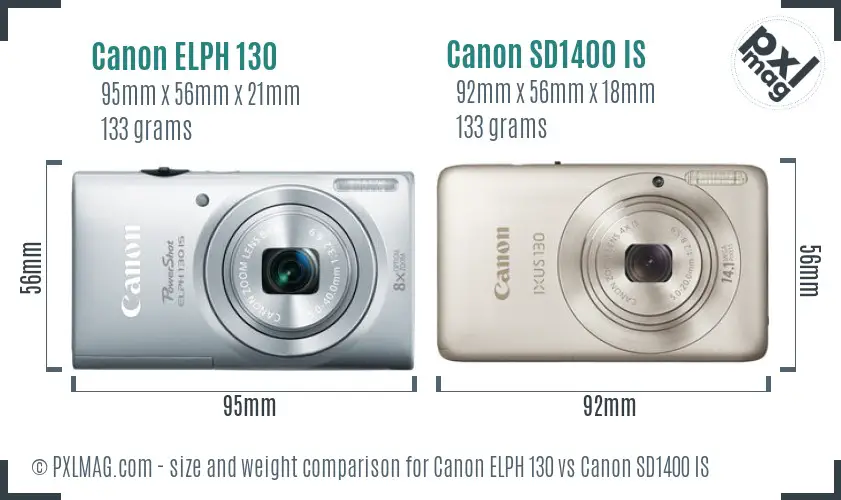 Canon ELPH 130 vs Canon SD1400 IS size comparison