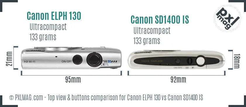 Canon ELPH 130 vs Canon SD1400 IS top view buttons comparison