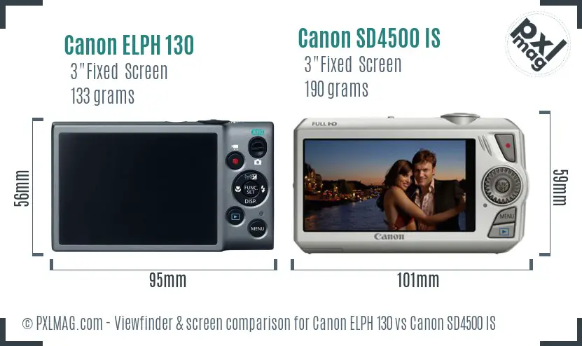 Canon ELPH 130 vs Canon SD4500 IS Screen and Viewfinder comparison