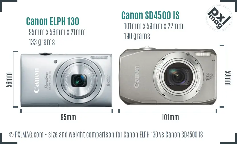 Canon ELPH 130 vs Canon SD4500 IS size comparison
