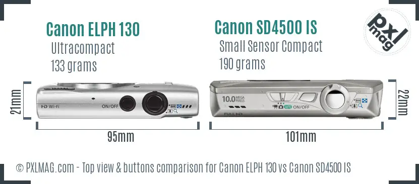 Canon ELPH 130 vs Canon SD4500 IS top view buttons comparison