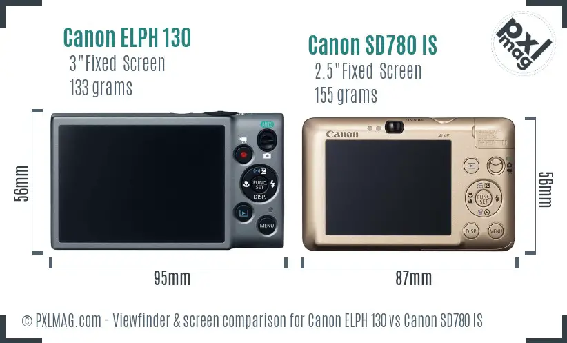 Canon ELPH 130 vs Canon SD780 IS Screen and Viewfinder comparison